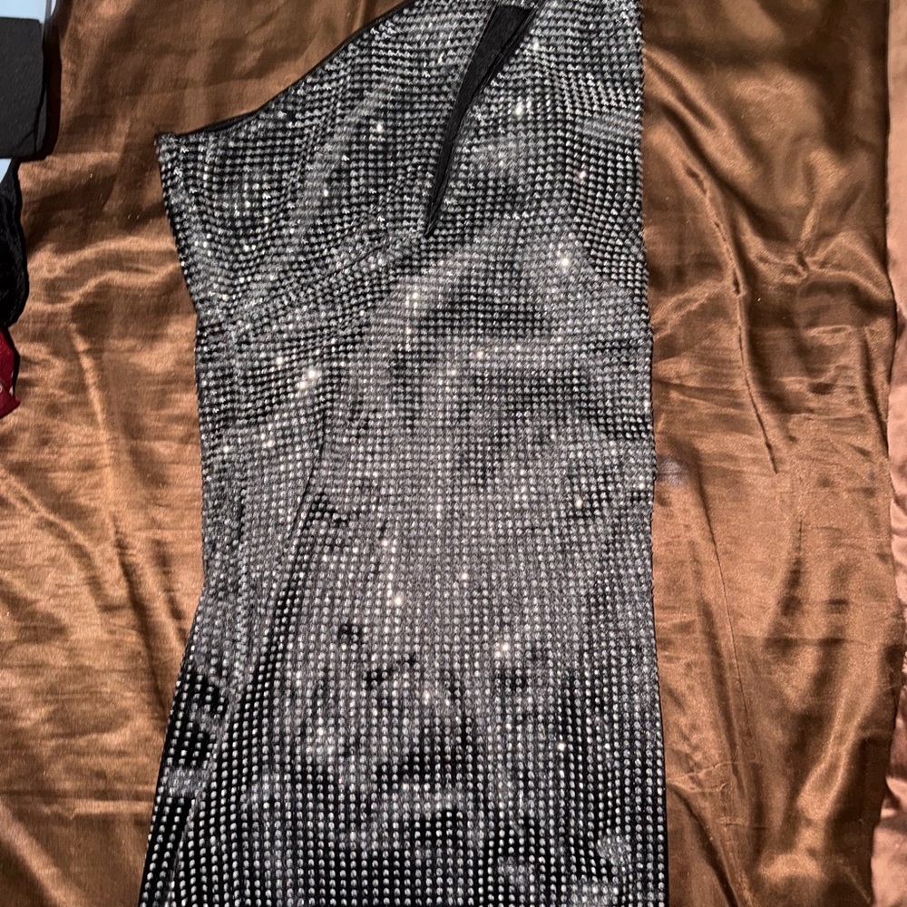 Black and Silver One-Shoulder Dress